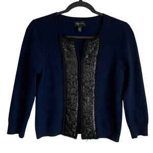 Aqua Cashmere Cardigan Sweater Sz S Navy Black Matte Sequin Detail Old Money